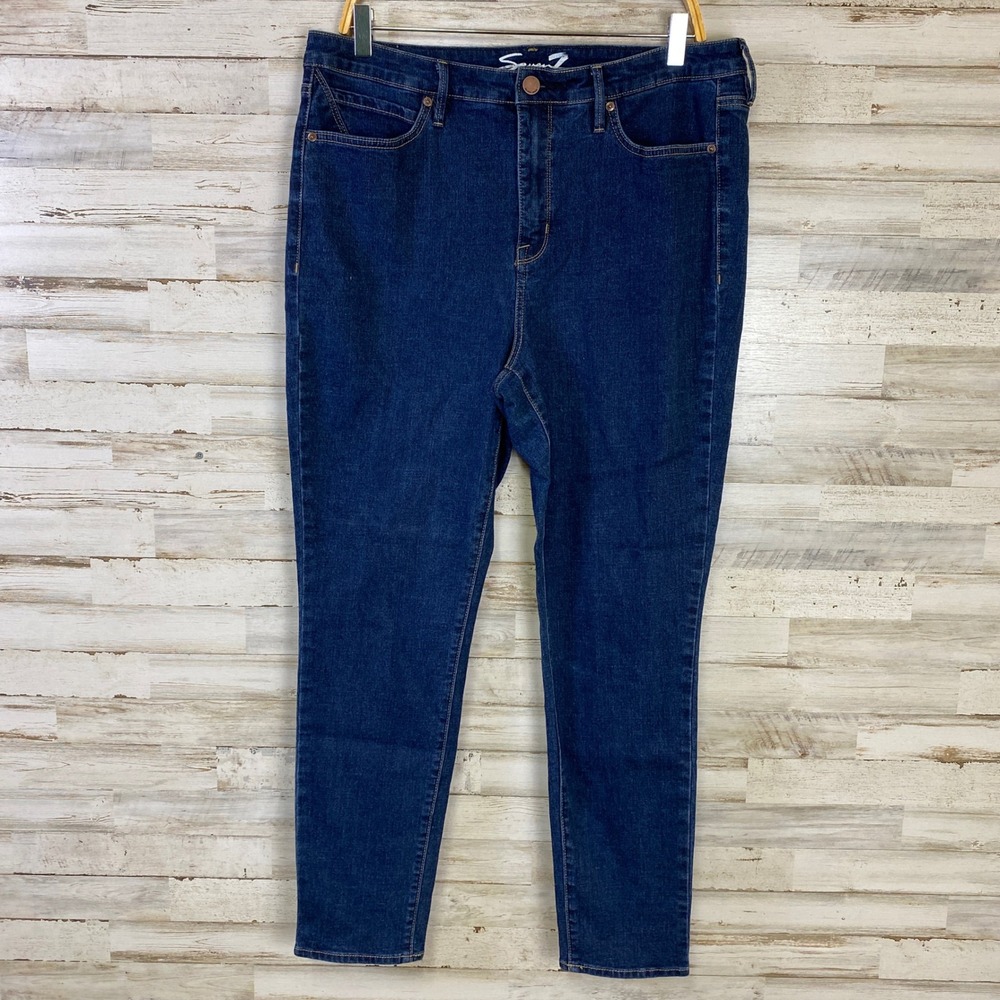 Seven 7 Jeans Women 14 Blue Denim High Rise Skinny  Argon Dark Wash MY1901DE24